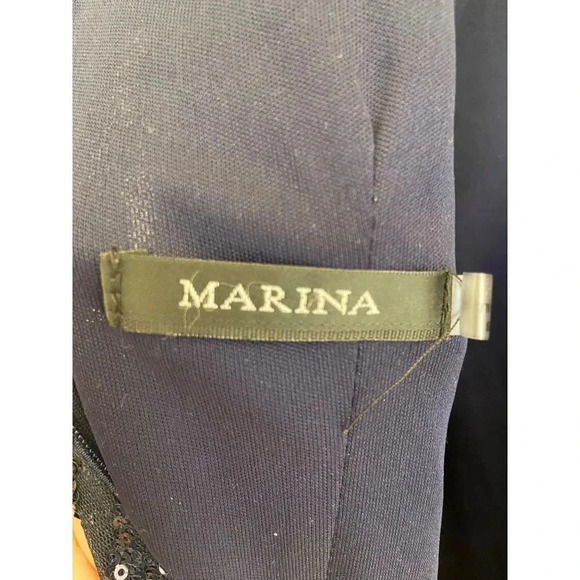 Marina Navy Blue Long Sleeve Sequin Sparkle Sheath Dress Size 8 - Picture 7 of 12